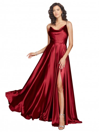 Sleeveless Burgundy Low Back A-Line Spaghetti Straps Black Tie Evening Dress / Prom Dress / Bridesmaid Dress Lincoln