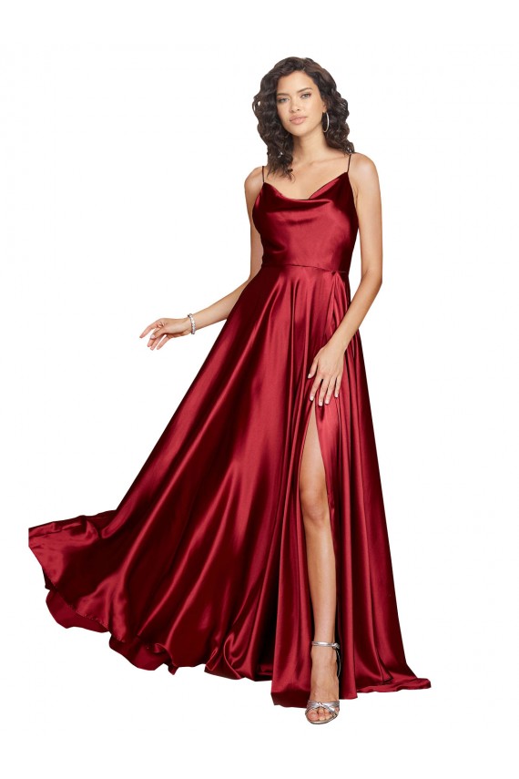 Sleeveless Burgundy Low Back A-Line Spaghetti Straps Black Tie Evening Dress / Prom Dress / Bridesmaid Dress Lincoln