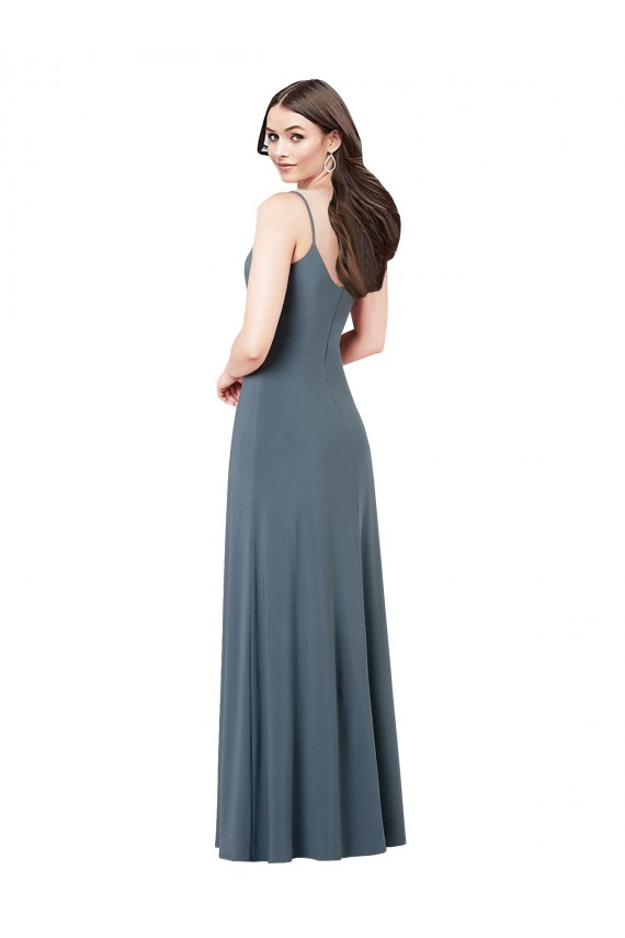 Sleeveless Slate Grey Low Back A-Line V-Neck Prom Dress / Bridesmaid Dress Lincoln