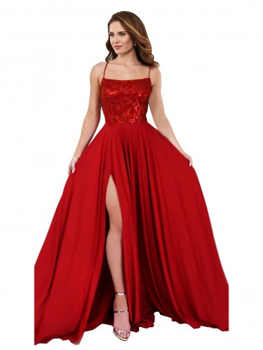 Sleeveless Red Criss Cross Open Back A-Line Spaghetti Straps Semi Formal Evening Dress / Prom Dress / Bridesmaid Dress Lincoln