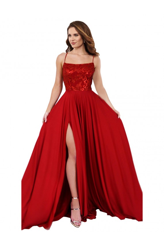 Sleeveless Red Criss Cross Open Back A-Line Spaghetti Straps Semi Formal Evening Dress / Prom Dress / Bridesmaid Dress Lincoln