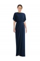 Short Sleeves Dark Navy Open Back Sheath Bateau Neck Semi Formal Evening Dress / Prom Dress / Bridesmaid Dress Lincoln