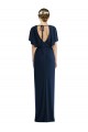 Short Sleeves Dark Navy Open Back Sheath Bateau Neck Semi Formal Evening Dress / Prom Dress / Bridesmaid Dress Lincoln