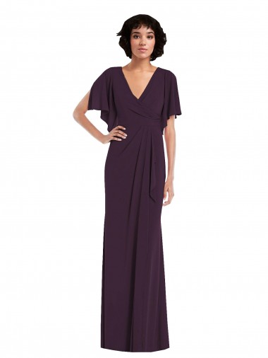 Split Sleeves Grape Sheath V-Neck Formal Evening Gown / Prom Dress / Bridesmaid Dress Lincoln