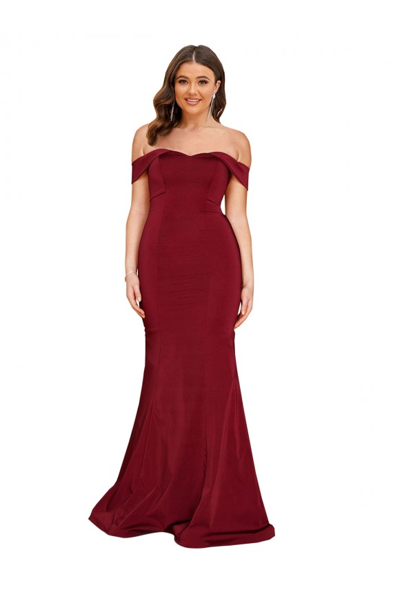 Sleeveless Burgundy Mermaid Off the Shoulder Formal Plus Size Evening Gown / Prom Dress / Bridesmaid Dress Lincoln