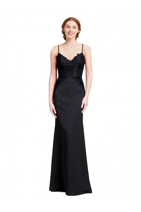 Sleeveless Black Low Back Mermaid Spaghetti Straps Prom Dress / Bridesmaid Dress Lincoln