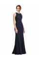 Sleeveless Dark Navy Keyhole Back Sheath Scoop Neck Black Tie Prom Dress / Bridesmaid Dress Lincoln
