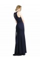 Sleeveless Dark Navy Keyhole Back Sheath Scoop Neck Black Tie Prom Dress / Bridesmaid Dress Lincoln