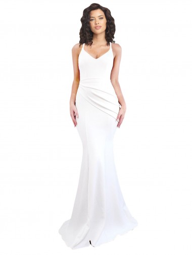 Sleeveless White Low Back Mermaid Spaghetti Straps Black Tie Evening Gown / Prom Dress / Bridesmaid Dress Lincoln