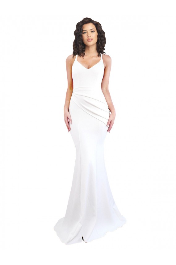 Sleeveless White Low Back Mermaid Spaghetti Straps Black Tie Evening Gown / Prom Dress / Bridesmaid Dress Lincoln