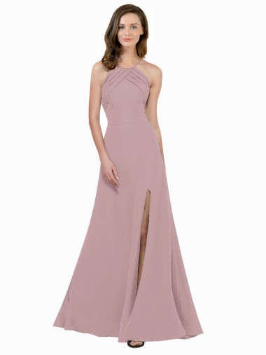 Sleeveless Dusty Pink Keyhole Back A-Line Jewel Neck Prom Dress / Bridesmaid Dress Lincoln
