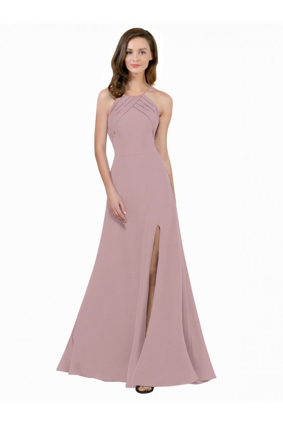 Sleeveless Dusty Pink Keyhole Back A-Line Jewel Neck Prom Dress / Bridesmaid Dress Lincoln