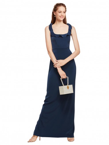 Sleeveless Dark Navy Low Back Sheath Scoop Neck Formal Evening Gown / Prom Dress / Bridesmaid Dress Lincoln