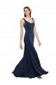 Sleeveless Dark Navy Low Back A-Line Round Neck Prom Dress / Bridesmaid Dress Lincoln