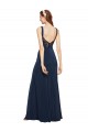 Sleeveless Dark Navy Low Back A-Line Round Neck Prom Dress / Bridesmaid Dress Lincoln