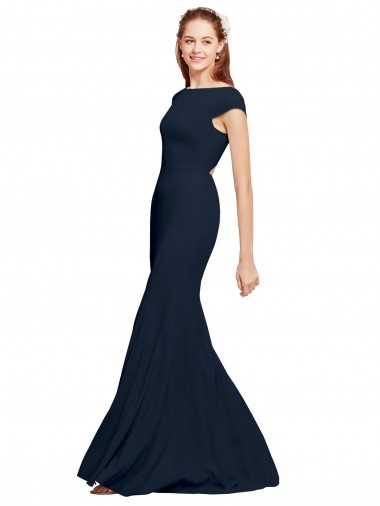 Sleeveless Dark Navy Open Back A-Line Boat Neck Formal Evening Gown / Prom Dress / Bridesmaid Dress Lincoln