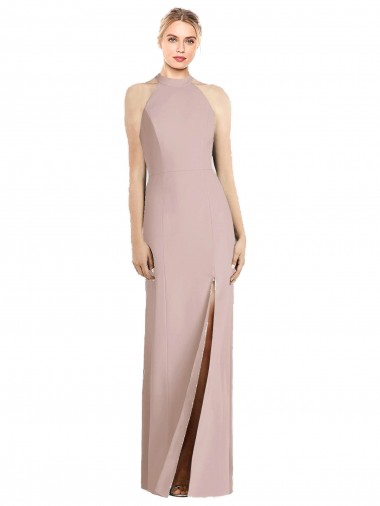 Sleeveless Dusty Pink Open Back Trumpet Halter Neck Semi Formal Evening Dress / Bridesmaid Dress Lincoln