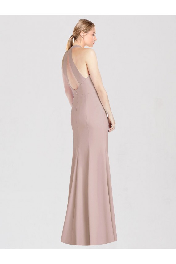Sleeveless Dusty Pink Open Back Trumpet Halter Neck Semi Formal Evening Dress / Bridesmaid Dress Lincoln