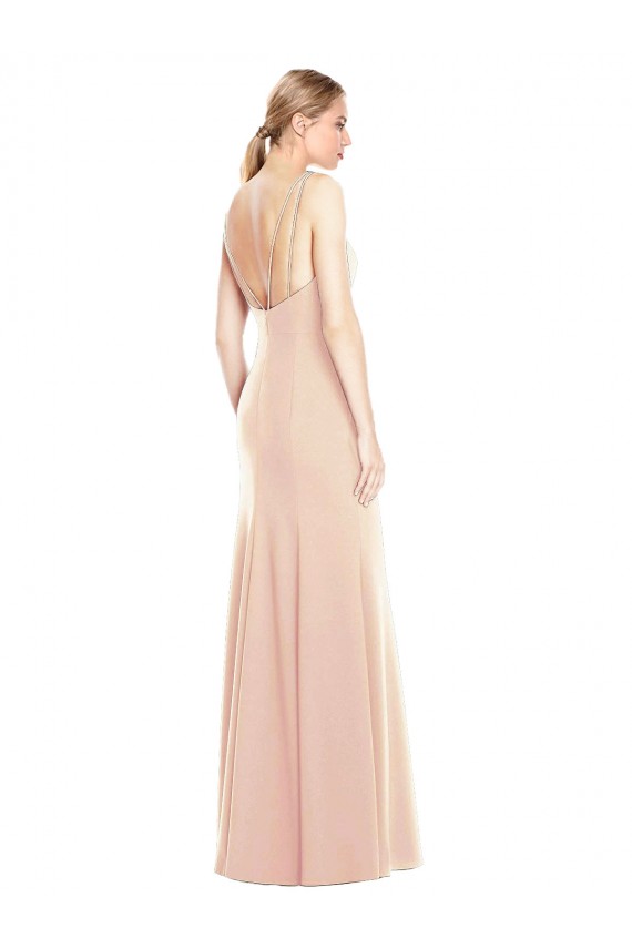 Sleeveless Nude Open Back Trumpet Bateau Neck Semi Formal Evening Dress / Prom Dress / Bridesmaid Dress Lincoln