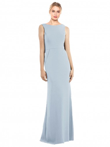 Sleeveless Light Sky Blue Low Back Trumpet Bateau Neck Semi Formal Evening Dress / Prom Dress / Bridesmaid Dress Lincoln