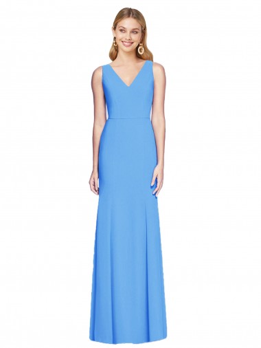 Sleeveless Peacock Blue Keyhole Back Trumpet V-Neck Semi Formal Evening Dress / Prom Dress / Bridesmaid Dress Lincoln