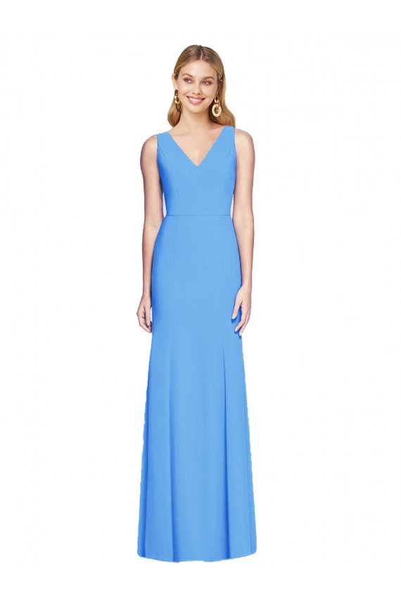 Sleeveless Peacock Blue Keyhole Back Trumpet V-Neck Semi Formal Evening Dress / Prom Dress / Bridesmaid Dress Lincoln
