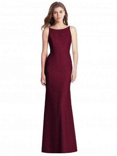 Sleeveless Burgundy Gold Open Back Trumpet Bateau Neck Semi Formal Evening Dress / Bridesmaid Dress Lincoln