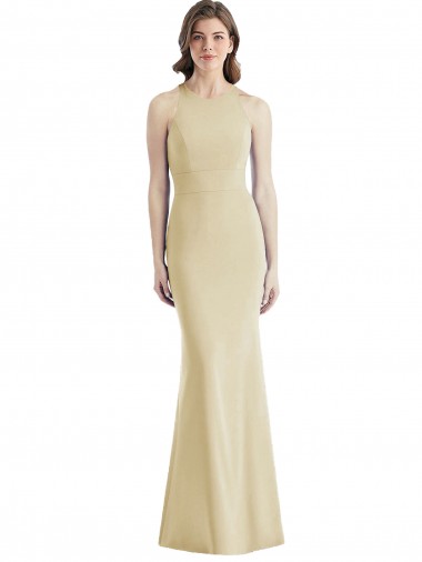 Sleeveless Champagne Criss Cross Open Back Trumpet Bateau Neck Semi Formal Evening Dress / Prom Dress / Bridesmaid Dress Lincoln