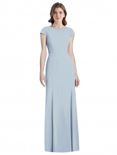 Cap Sleeves Light Sky Blue Open Back Trumpet Bateau Neck Formal Dress / Bridesmaid Dress Lincoln