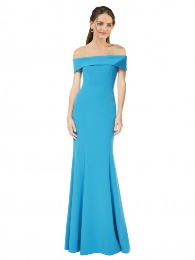 Sleeveless Peacock Blue Sheath Off the Shoulder Formal Dress / Bridesmaid Dress Lincoln
