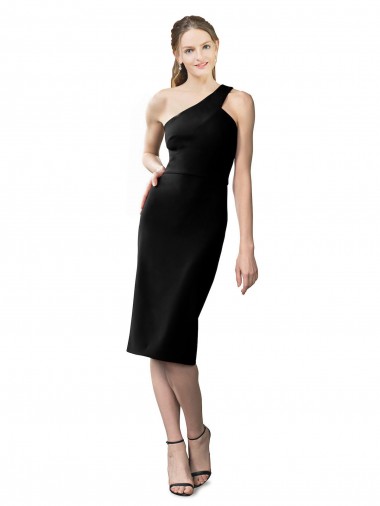 Sleeveless Black Sheath Stretch Crepe One Shoulder Formal Evening Gown / Prom Dress / Bridesmaid Dress Lincoln