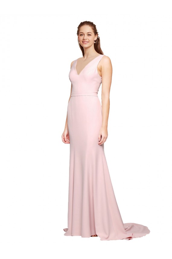Sleeveless Pink V-Back A-Line V-Neck Black Tie Evening Dress / Prom Dress / Bridesmaid Dress Lincoln
