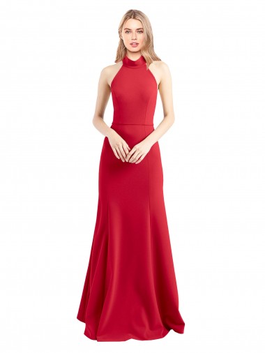 Sleeveless Red Open Back A-Line Halter Neck Formal Evening Gown / Prom Dress / Bridesmaid Dress Lincoln
