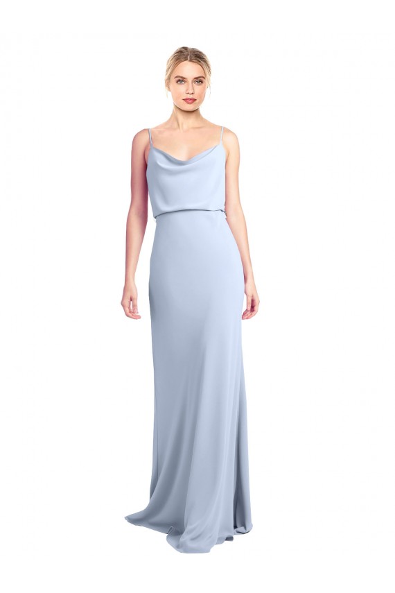 Sleeveless Light Sky Blue V-Back Sheath Cowl Neck Formal Dress / Bridesmaid Dress Lincoln
