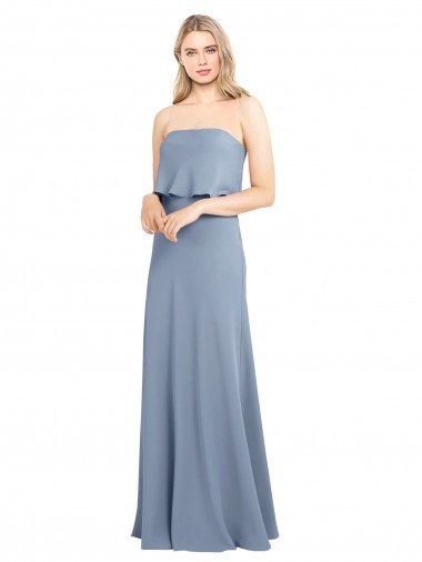 Sleeveless Smoke Blue Sheath High Neck Formal Dress / Bridesmaid Dress Lincoln