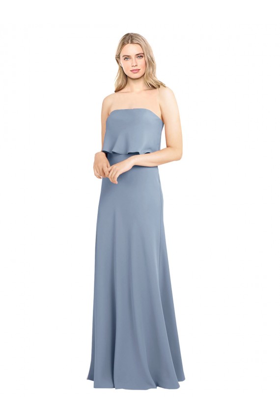Sleeveless Smoke Blue Sheath High Neck Formal Dress / Bridesmaid Dress Lincoln