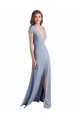 Cap Sleeves Smoke Blue Sheath V-Neck Prom Dress / Bridesmaid Dress Lincoln