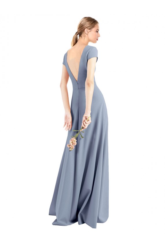 Cap Sleeves Smoke Blue Sheath V-Neck Prom Dress / Bridesmaid Dress Lincoln