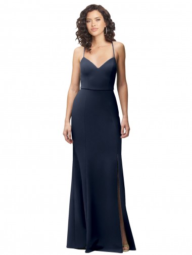 Sleeveless Dark Navy Criss Cross Back Sheath Spaghetti Straps Formal Evening Gown / Prom Dress / Bridesmaid Dress Lincoln