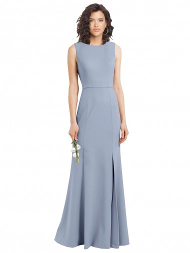 Sleeveless Smoke Blue Open Back Sheath Boat Neck Bridesmaid Dress Lincoln