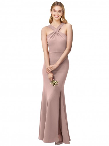 Sleeveless Dusty Pink Criss Cross Back Sheath Halter Neck Prom Dress / Bridesmaid Dress Lincoln