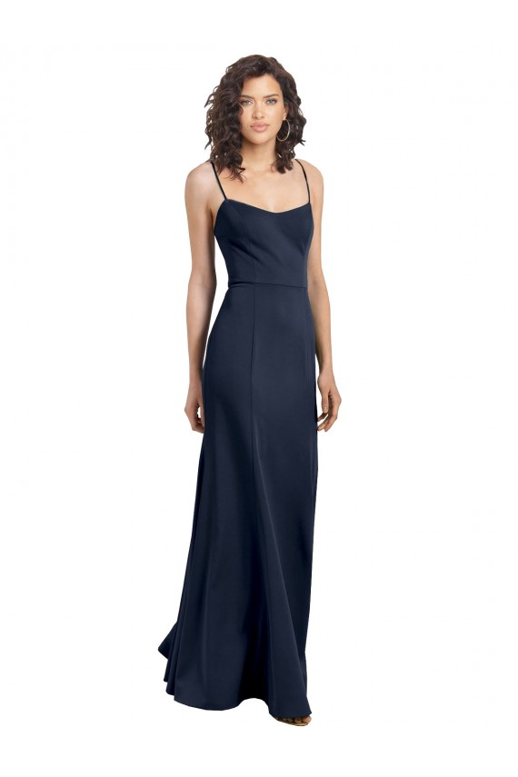 Sleeveless Dark Navy Low Back Sheath High Neck Formal Dress / Bridesmaid Dress Lincoln