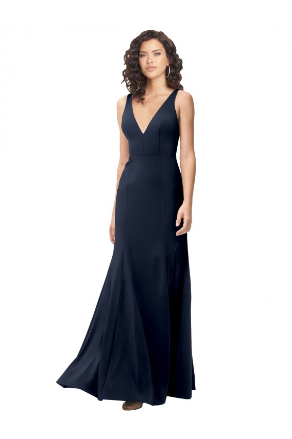 Sleeveless Dark Navy V-Back A-Line V-Neck Formal Dress / Bridesmaid Dress Lincoln