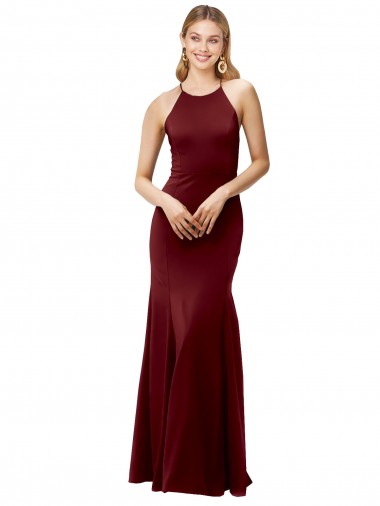 Sleeveless Burgundy Gold Criss Cross Back Mermaid Halter Neck Formal Evening Gown / Prom Dress / Bridesmaid Dress Lincoln