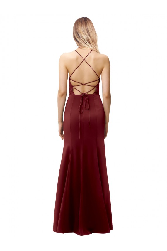 Sleeveless Burgundy Gold Criss Cross Back Mermaid Halter Neck Formal Evening Gown / Prom Dress / Bridesmaid Dress Lincoln
