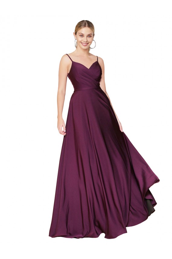 Sleeveless Wild Berry V-Back A-Line Spaghetti Straps Formal Evening Gown / Prom Dress / Bridesmaid Dress Lincoln