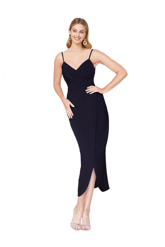 Sleeveless Dark Navy V-Back Mermaid Spaghetti Straps Formal Dress / Bridesmaid Dress Lincoln