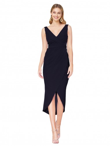 Sleeveless Dark Navy Mermaid V-Neck High Low Evening Gown / Prom Dress / Bridesmaid Dress Lincoln