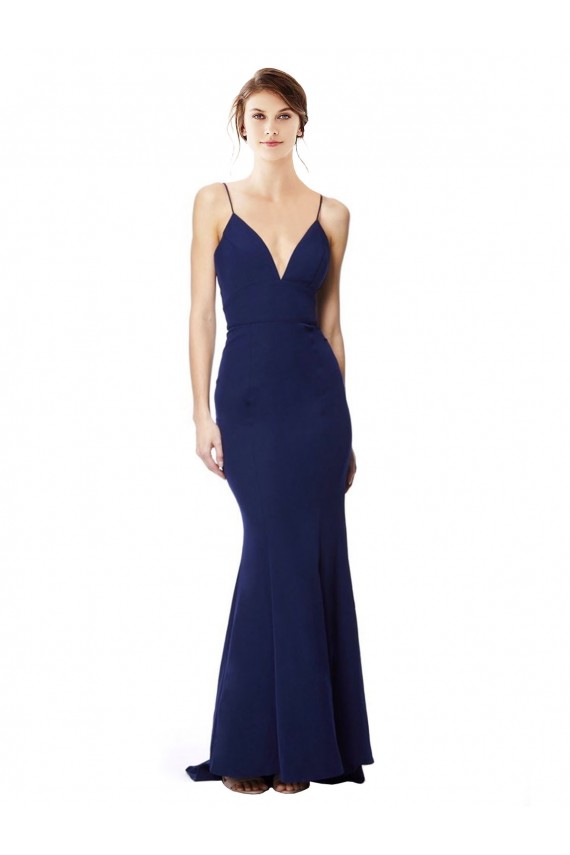 Sleeveless Navy Blue Open Back Mermaid Spaghetti Straps Formal Dress / Bridesmaid Dress Lincoln