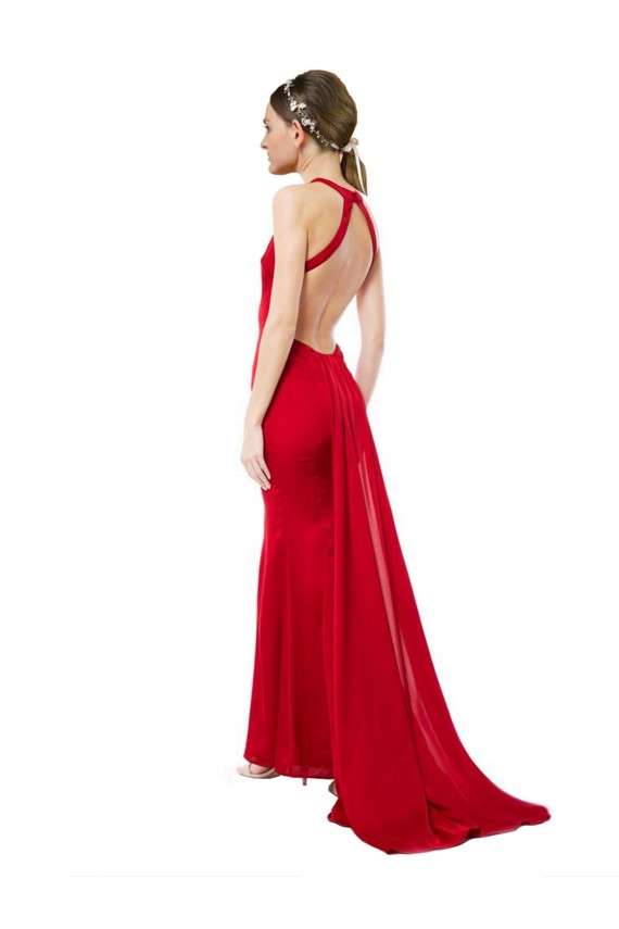 Sleeveless Red Open Back Mermaid Halter Neck Formal Evening Gown / Bridesmaid Dress Lincoln